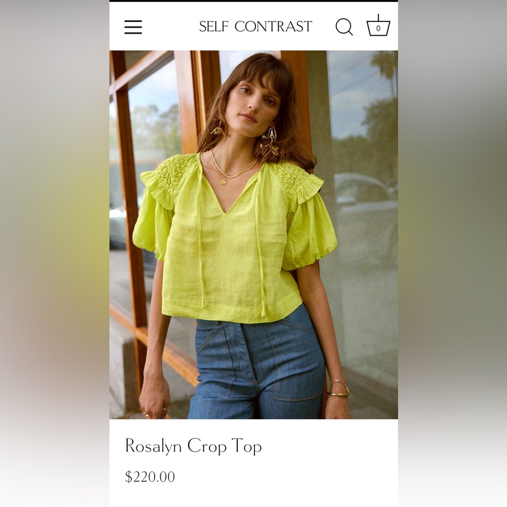 Self Contrast Pink Linen Crop Top Puff Sleeve Boho Designer Style Blouse